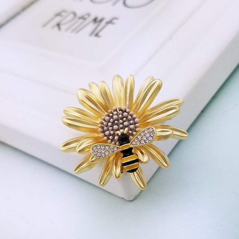 YOQUCOL Sunflower Honeybee Bee Brooch Pin with Bright Austrian Cubic Zirconia Crystal for Women - Image 2